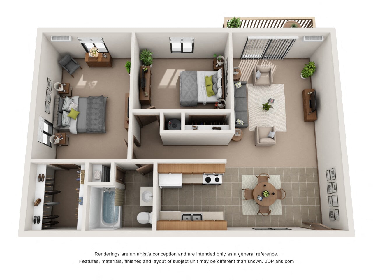 Floor plan for 2 beds, 1 bath, 792 sqft